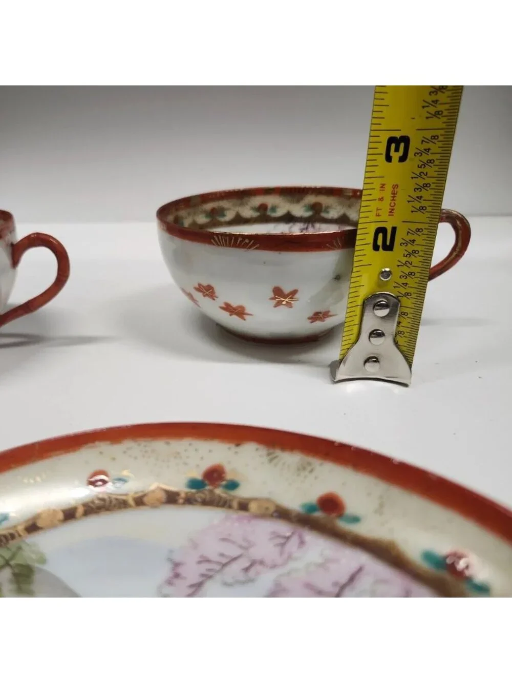 Japanese Moriage Porcelain Teacup & Plate Set Hand Painted Gorgeous Gold Gilt Vi